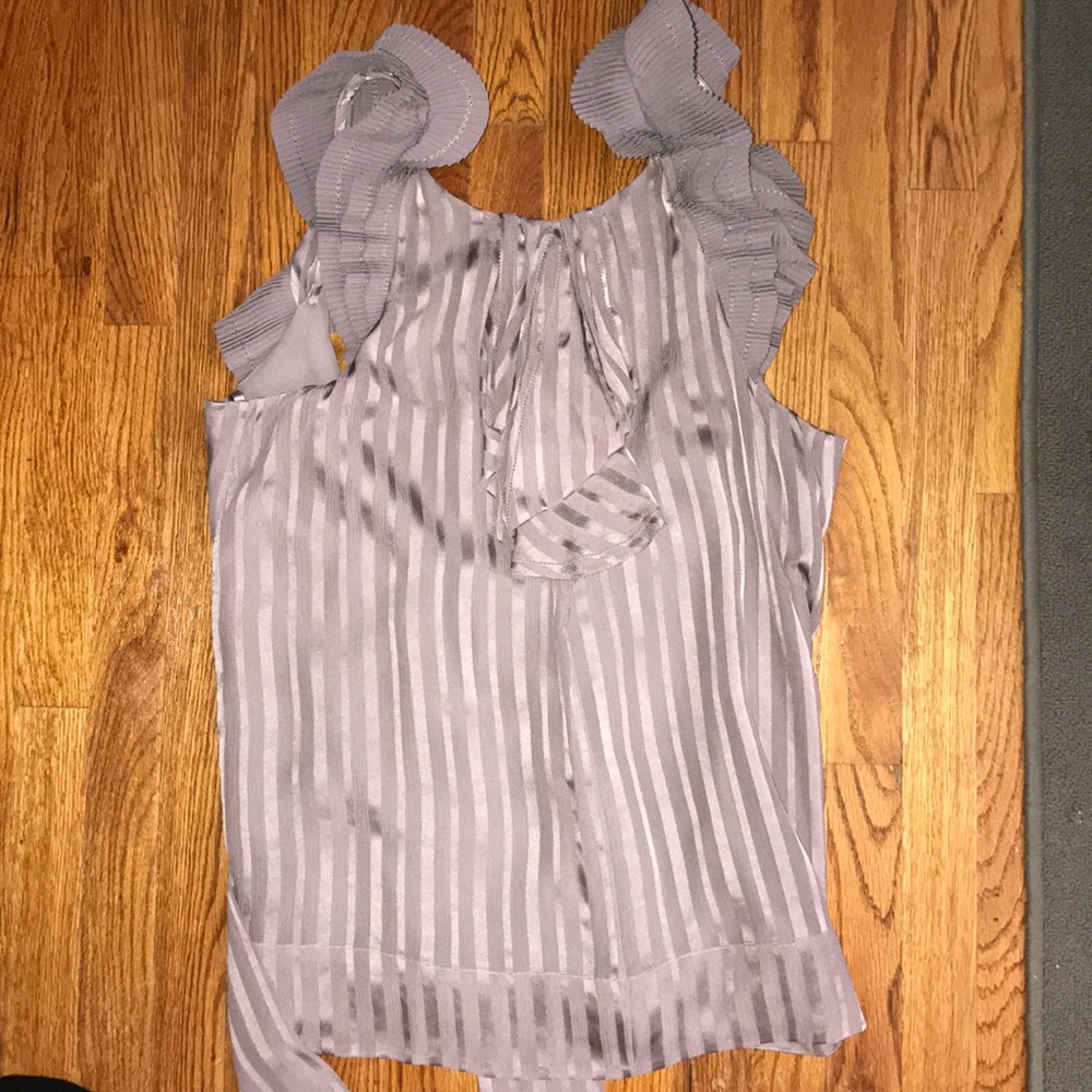 BCBGMaxAzria Lavender Striped Ruffle Shoulder Blouse